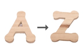 ALFABETO MADEIRA 7CM: 1 set de 10 de cada letra