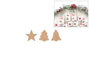 SET 12 APLICACOES SINO+ESTRELA+ARVORE 3X0.3CM MDF
