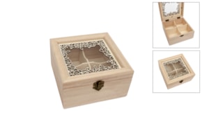 CAIXA CHÁ 4DIV. RENDILHADA 16.5X16.5X9CM C/VIDRO