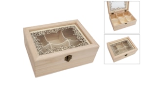 CAIXA CHA 6DIV. RENDILHADA 22.5X16.5X8.7CM C/VIDRO