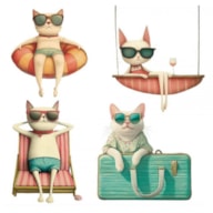 TRANSFER DTF TEXTIL 24X23CM CATS SUMMER SCENE ARTIS DECOR