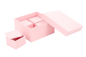 CAIXA RECORDAÇOES LACADA ROSA 18X18X8.5CM C/4 CX 7X7X4.5CM