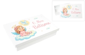 CAIXA P/ BATIZADO MENINA LACADA 38X25X7.5CM BRANCA